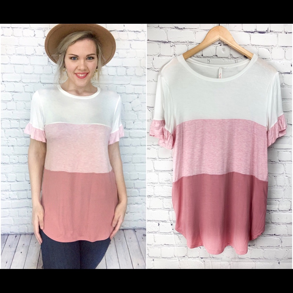 NWT BOUTIQUE PINK RUFFLE SLEEVE TOP